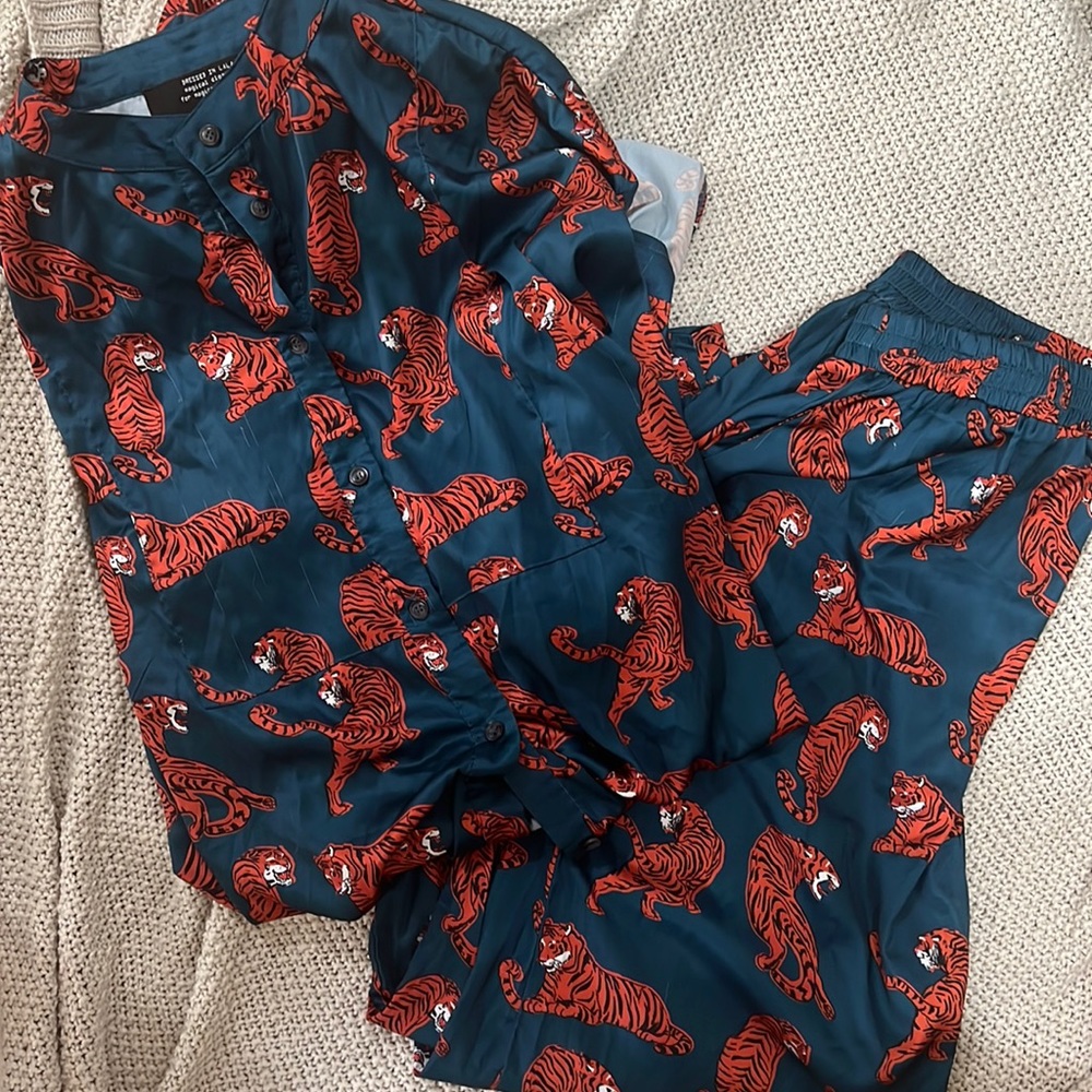 Dressed in LALA Tiger Print Pajama Set - Blue and Red